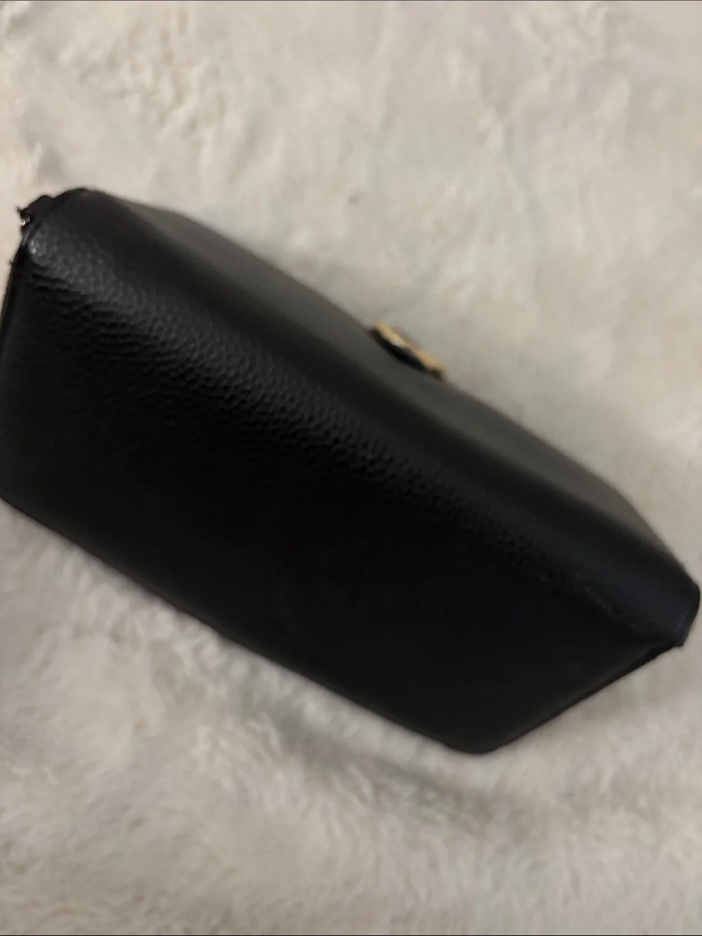 Anne Klein Black Pebbled Leather Zip Wallet with Gold Accent